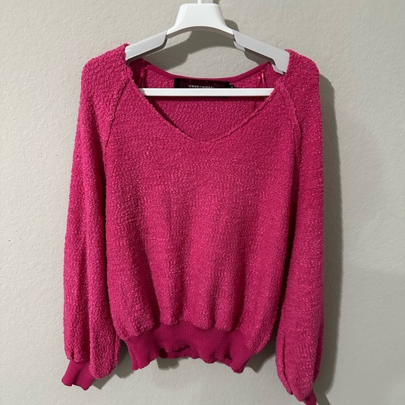 CODE X MODE blouson v neck hot pink knit sweater XS - Picture 2 of 9